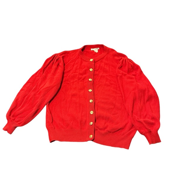 Bright Red Button Button Down Sweater - Picture 4 of 6